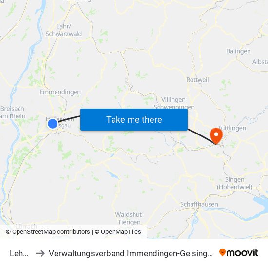 Lehen to Verwaltungsverband Immendingen-Geisingen map