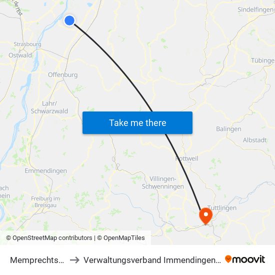 Memprechtshofen to Verwaltungsverband Immendingen-Geisingen map