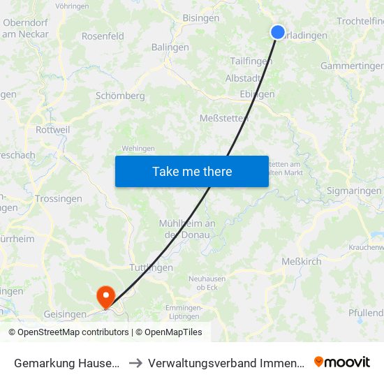 Gemarkung Hausen Im Killertal to Verwaltungsverband Immendingen-Geisingen map