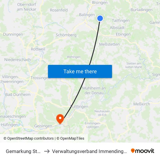 Gemarkung Streichen to Verwaltungsverband Immendingen-Geisingen map