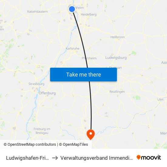 Ludwigshafen-Friesenheim to Verwaltungsverband Immendingen-Geisingen map