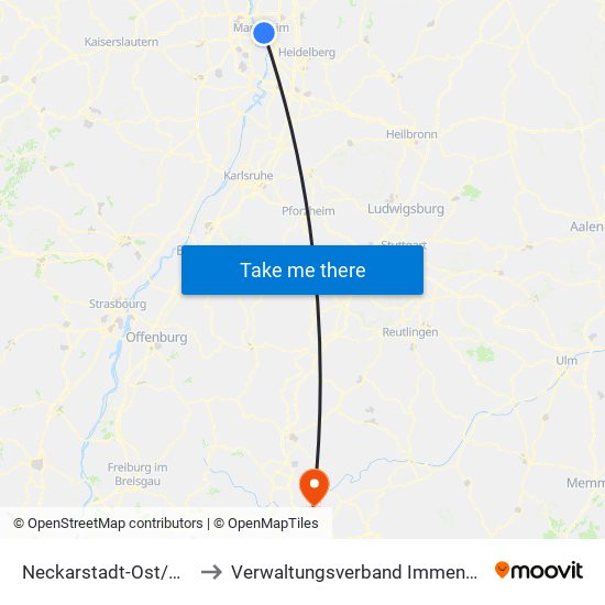 Neckarstadt-Ost/Wohlgelegen to Verwaltungsverband Immendingen-Geisingen map