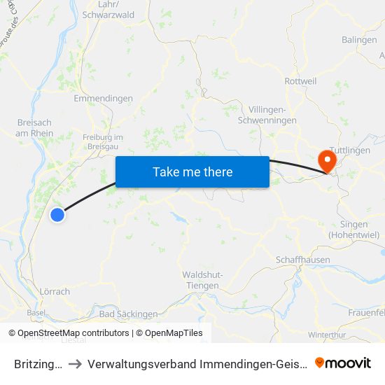 Britzingen to Verwaltungsverband Immendingen-Geisingen map