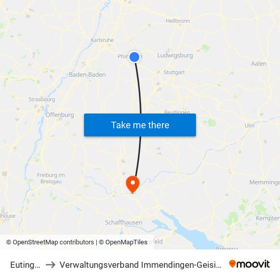 Eutingen to Verwaltungsverband Immendingen-Geisingen map