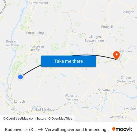 Badenweiler (Kernort) to Verwaltungsverband Immendingen-Geisingen map