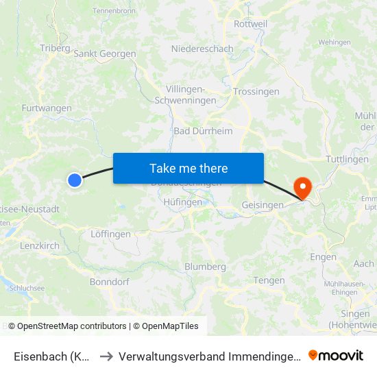 Eisenbach (Kernort) to Verwaltungsverband Immendingen-Geisingen map