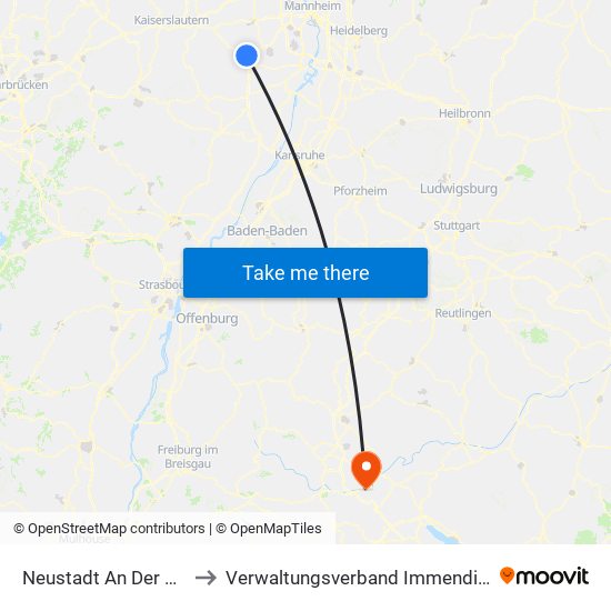 Neustadt An Der Weinstraße to Verwaltungsverband Immendingen-Geisingen map