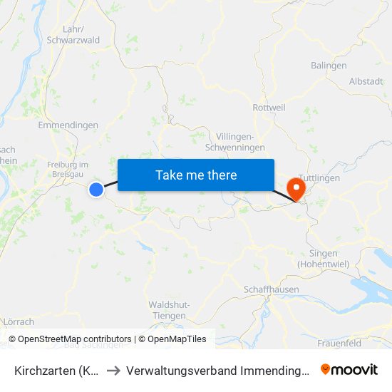 Kirchzarten (Kernort) to Verwaltungsverband Immendingen-Geisingen map