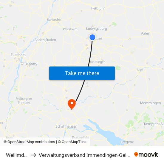 Weilimdorf to Verwaltungsverband Immendingen-Geisingen map