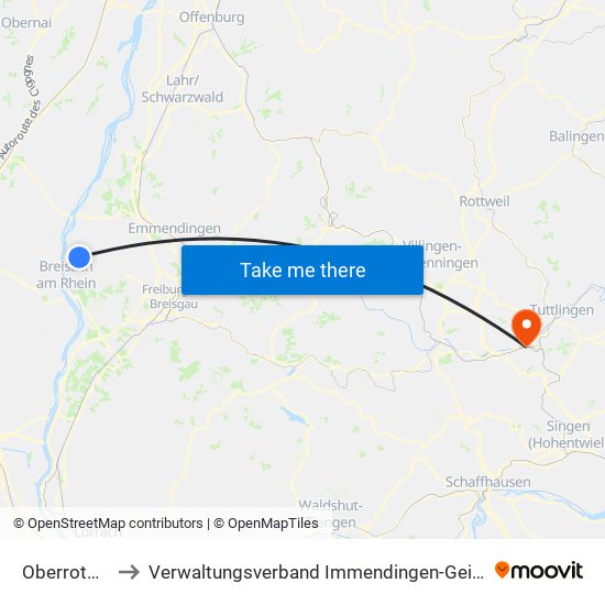 Oberrotweil to Verwaltungsverband Immendingen-Geisingen map