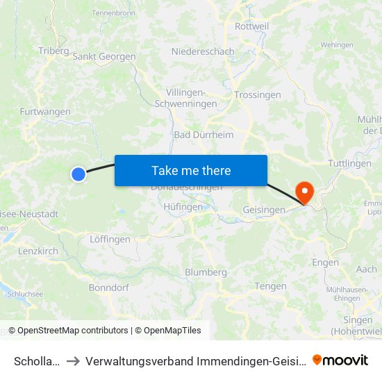 Schollach to Verwaltungsverband Immendingen-Geisingen map