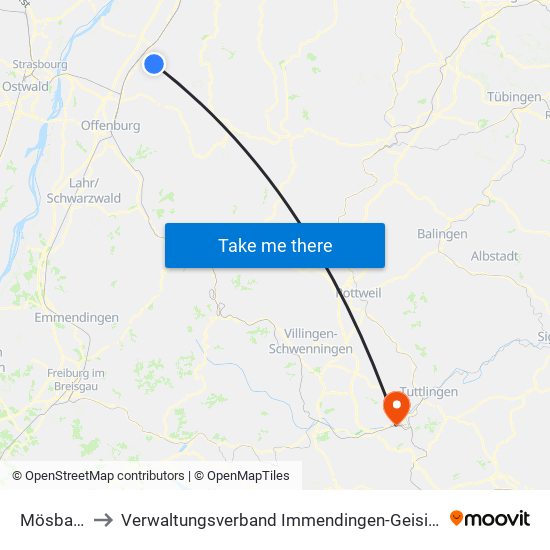 Mösbach to Verwaltungsverband Immendingen-Geisingen map