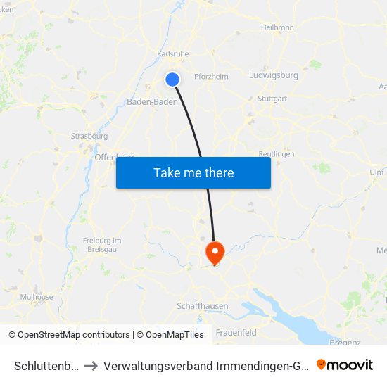 Schluttenbach to Verwaltungsverband Immendingen-Geisingen map
