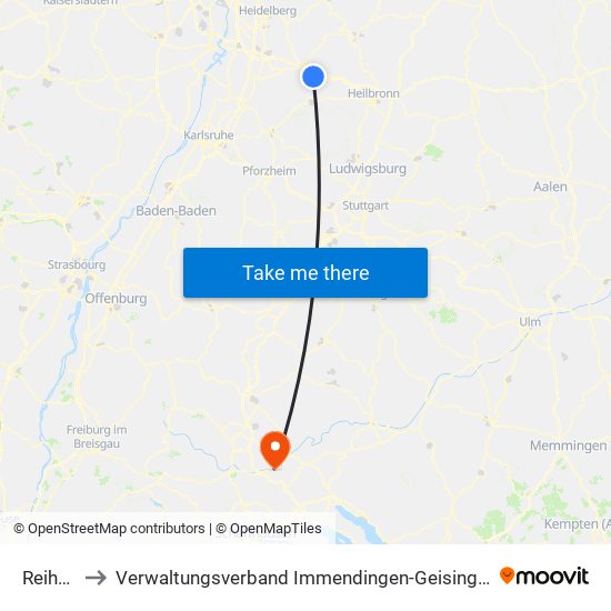 Reihen to Verwaltungsverband Immendingen-Geisingen map