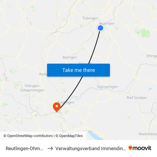 Reutlingen-Ohmenhausen to Verwaltungsverband Immendingen-Geisingen map