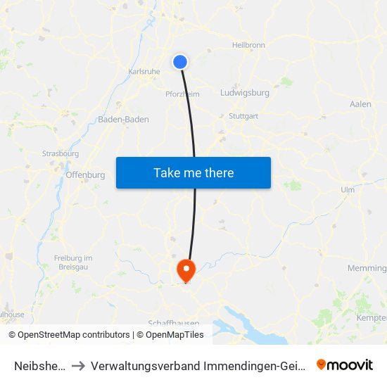 Neibsheim to Verwaltungsverband Immendingen-Geisingen map