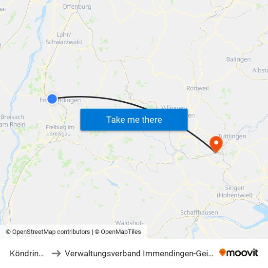 Köndringen to Verwaltungsverband Immendingen-Geisingen map