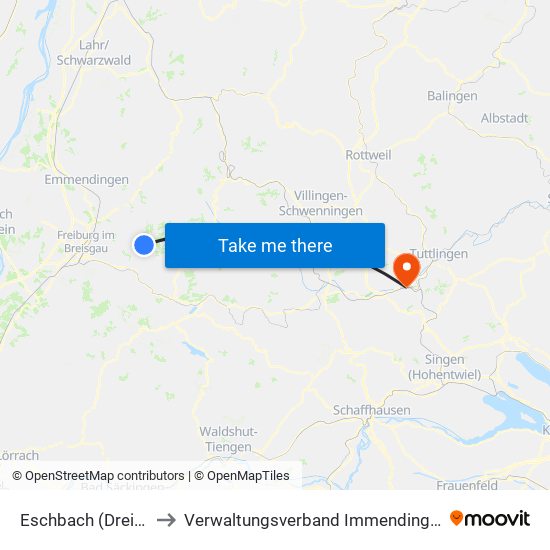 Eschbach (Dreisamtal) to Verwaltungsverband Immendingen-Geisingen map