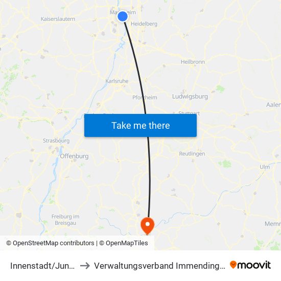 Innenstadt/Jungbusch to Verwaltungsverband Immendingen-Geisingen map
