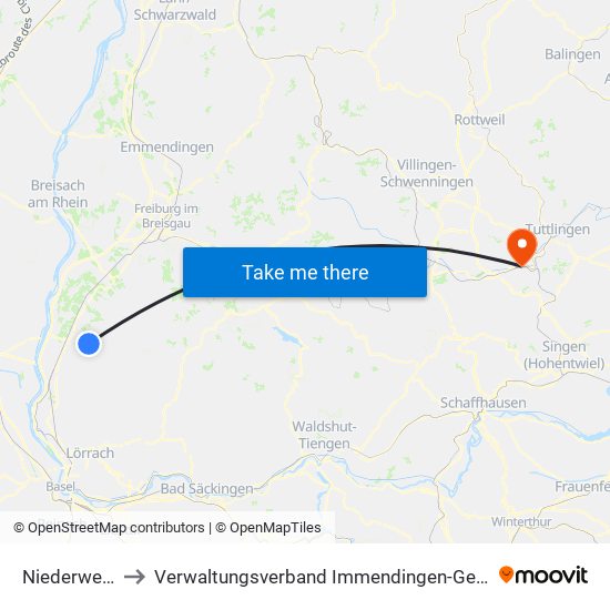 Niederweiler to Verwaltungsverband Immendingen-Geisingen map