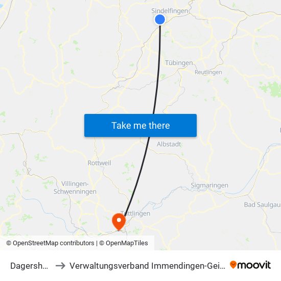 Dagersheim to Verwaltungsverband Immendingen-Geisingen map