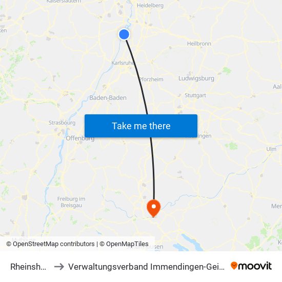 Rheinsheim to Verwaltungsverband Immendingen-Geisingen map