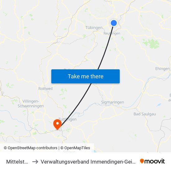 Mittelstadt to Verwaltungsverband Immendingen-Geisingen map