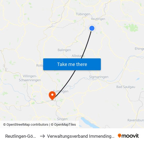 Reutlingen-Gönningen to Verwaltungsverband Immendingen-Geisingen map