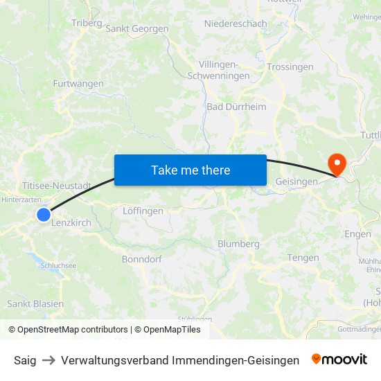 Saig to Verwaltungsverband Immendingen-Geisingen map