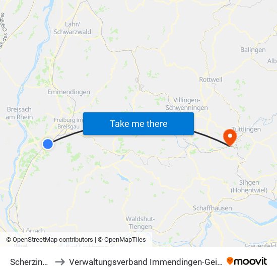 Scherzingen to Verwaltungsverband Immendingen-Geisingen map