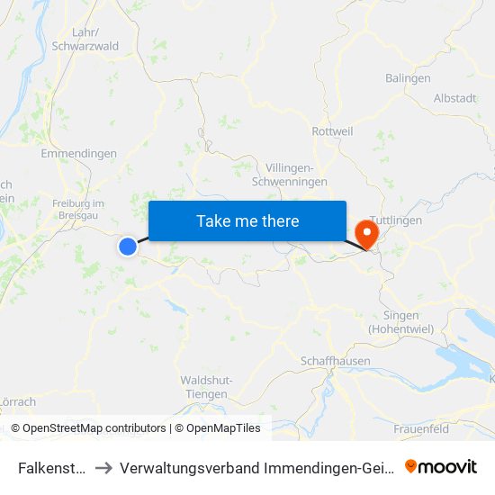 Falkensteig to Verwaltungsverband Immendingen-Geisingen map
