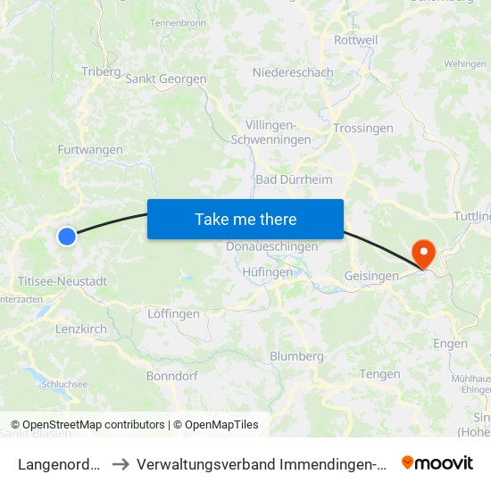 Langenordnach to Verwaltungsverband Immendingen-Geisingen map