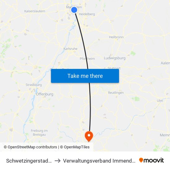 Schwetzingerstadt/Oststadt to Verwaltungsverband Immendingen-Geisingen map