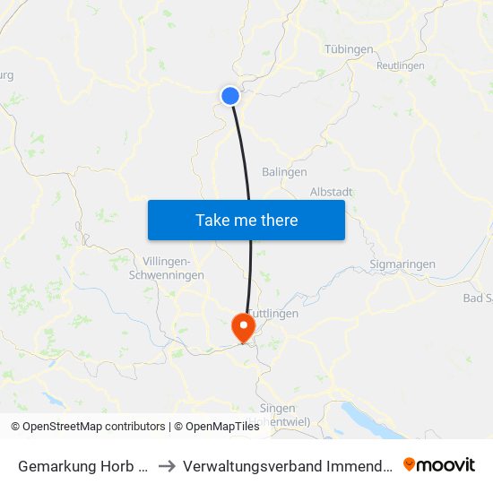 Gemarkung Horb am Neckar to Verwaltungsverband Immendingen-Geisingen map