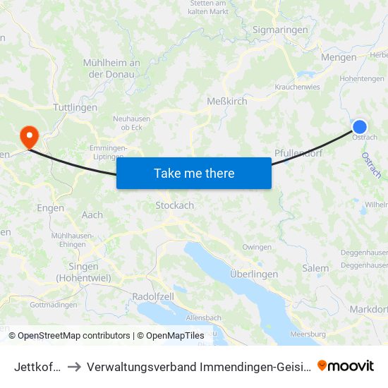Jettkofen to Verwaltungsverband Immendingen-Geisingen map