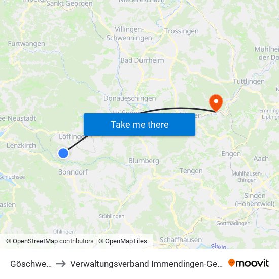 Göschweiler to Verwaltungsverband Immendingen-Geisingen map