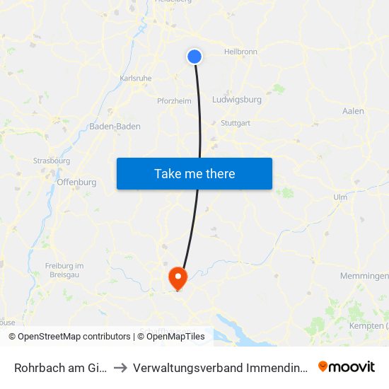 Rohrbach am Gießhübel to Verwaltungsverband Immendingen-Geisingen map