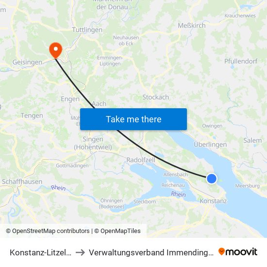 Konstanz-Litzelstetten to Verwaltungsverband Immendingen-Geisingen map