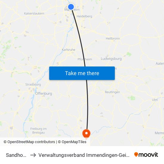 Sandhofen to Verwaltungsverband Immendingen-Geisingen map