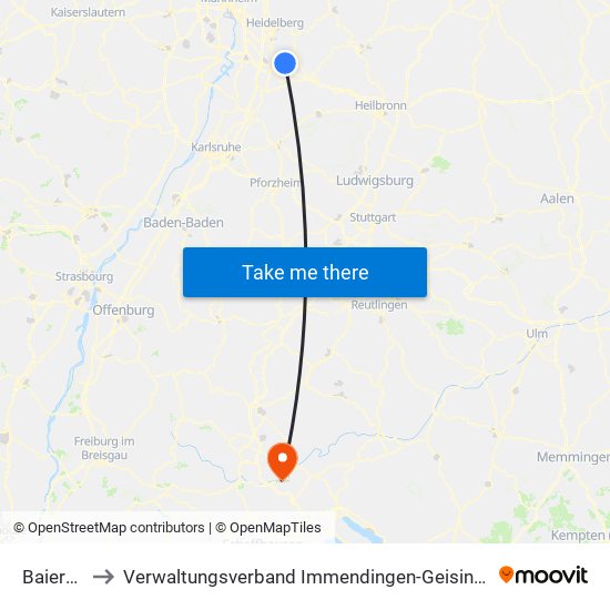 Baiertal to Verwaltungsverband Immendingen-Geisingen map