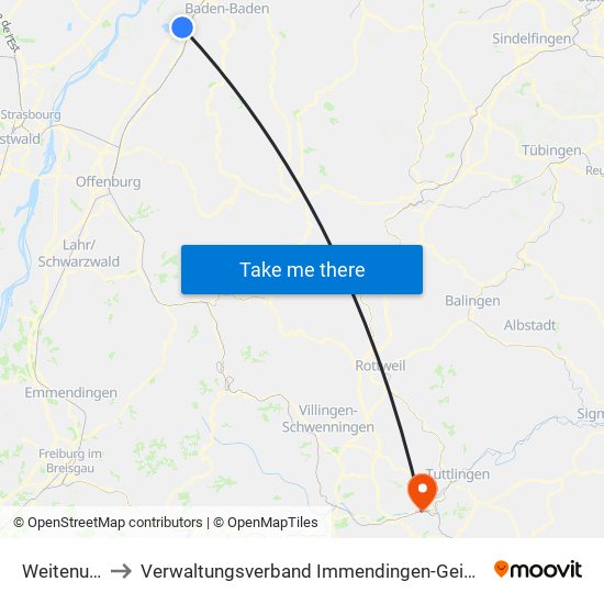 Weitenung to Verwaltungsverband Immendingen-Geisingen map