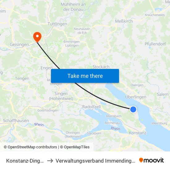 Konstanz-Dingelsdorf to Verwaltungsverband Immendingen-Geisingen map