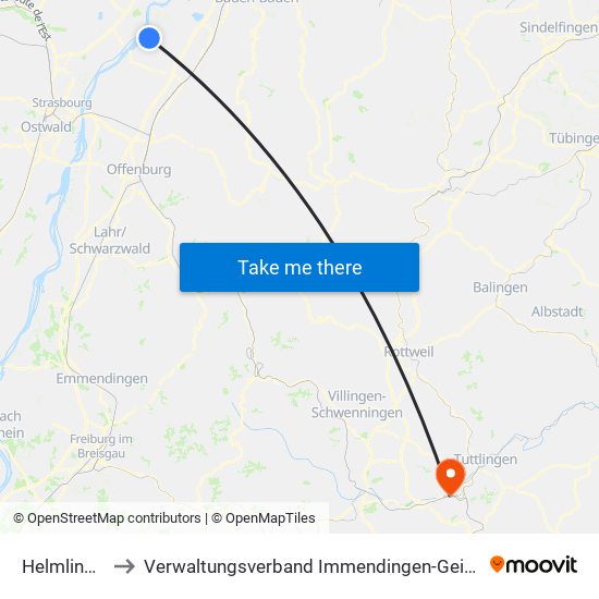 Helmlingen to Verwaltungsverband Immendingen-Geisingen map