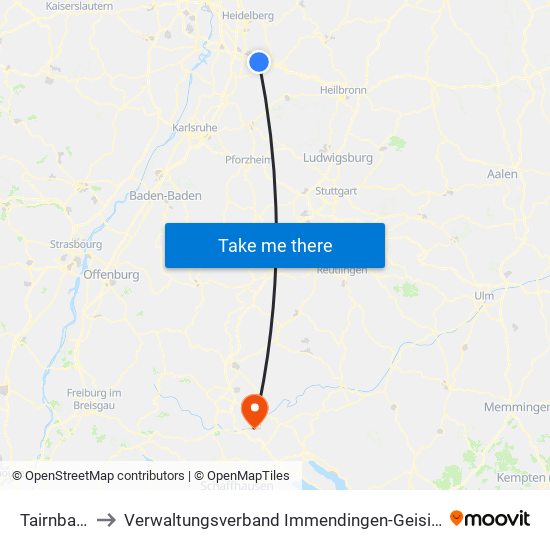 Tairnbach to Verwaltungsverband Immendingen-Geisingen map