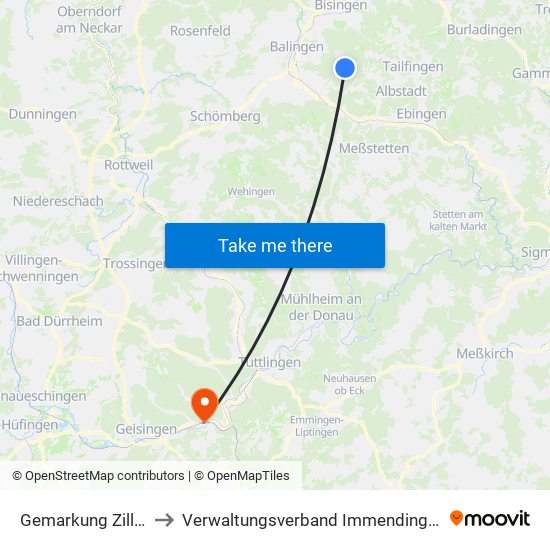 Gemarkung Zillhausen to Verwaltungsverband Immendingen-Geisingen map