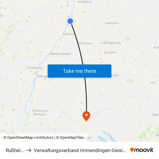 Rußheim to Verwaltungsverband Immendingen-Geisingen map