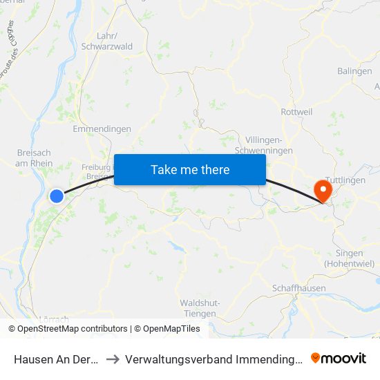 Hausen An Der Möhlin to Verwaltungsverband Immendingen-Geisingen map