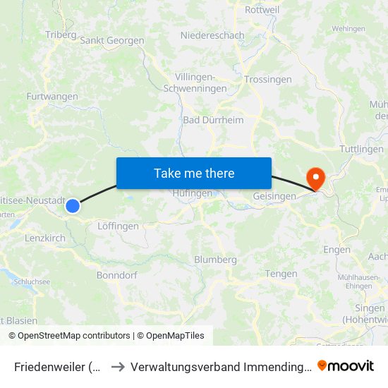 Friedenweiler (Kernort) to Verwaltungsverband Immendingen-Geisingen map