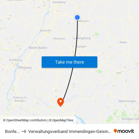 Bonfeld to Verwaltungsverband Immendingen-Geisingen map