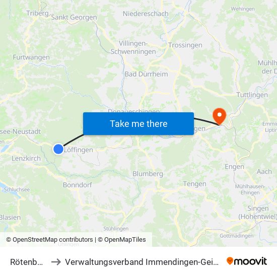 Rötenbach to Verwaltungsverband Immendingen-Geisingen map